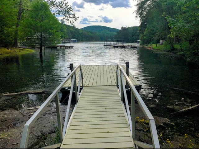 view of dock with a water view