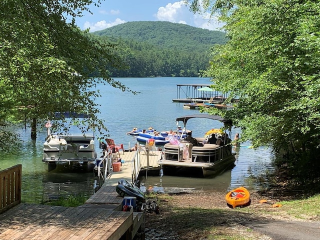 dock area featuring a water and mountain view