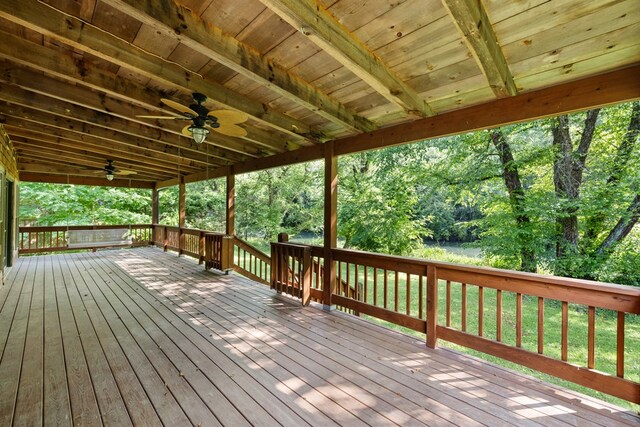 76 Misty River Ln, Hayesville, NC 28904 - wooden deck featuring ceiling fan