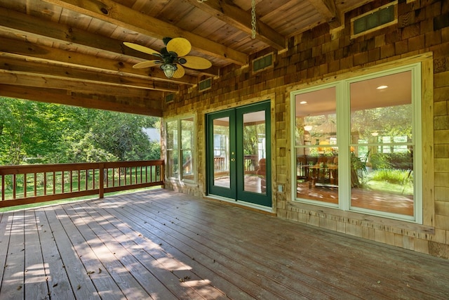 76 Misty River Ln, Hayesville, NC 28904 - wooden terrace featuring french doors and ceiling fan