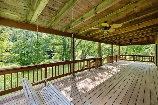 76 Misty River Ln, Hayesville, NC 28904 - wooden terrace with ceiling fan