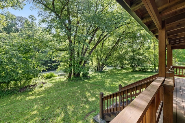76 Misty River Ln, Hayesville, NC 28904 - view of green lawn featuring a wooden deck
