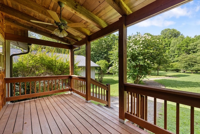 76 Misty River Ln, Hayesville, NC 28904 - wooden terrace with a ceiling fan and a yard