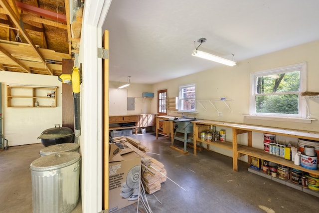76 Misty River Ln, Hayesville, NC 28904 - miscellaneous room featuring finished concrete flooring, a workshop area, and healthy amount of natural light