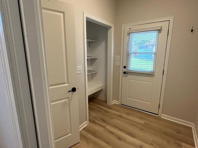 28 Arlington St, Hayesville, NC 28904 - doorway to outside featuring light wood-style flooring and baseboards