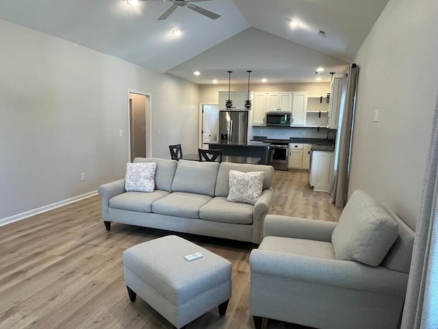28 Arlington St, Hayesville, NC 28904 - living area with ceiling fan, light wood finished floors, lofted ceiling, and recessed lighting