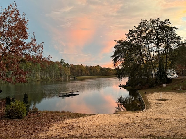 view of water feature with a dock