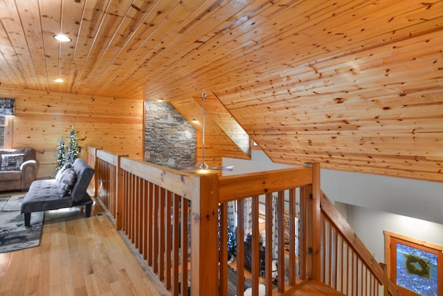 bonus room featuring wooden ceiling, wood finished floors, and recessed lighting