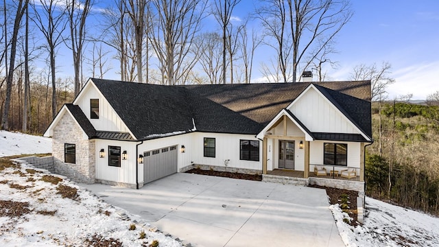 modern inspired farmhouse with covered porch