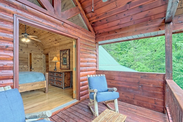 wooden terrace with ceiling fan