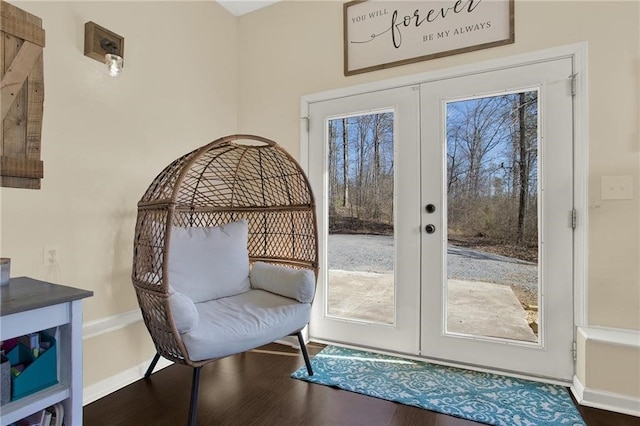 doorway to outside featuring dark wood-type flooring, plenty of natural light, and french doors