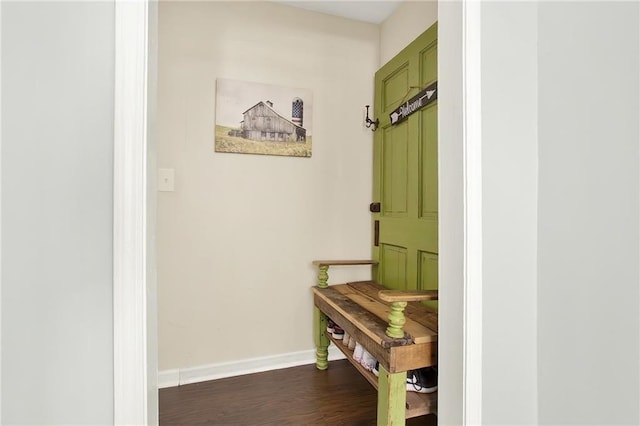 mudroom with dark hardwood / wood-style floors