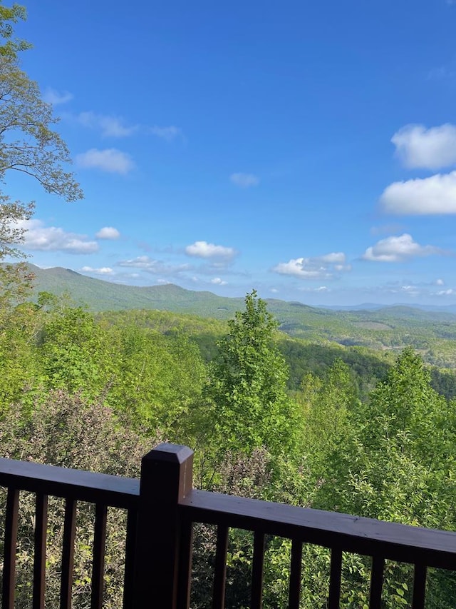 view of mountain feature featuring a forest view