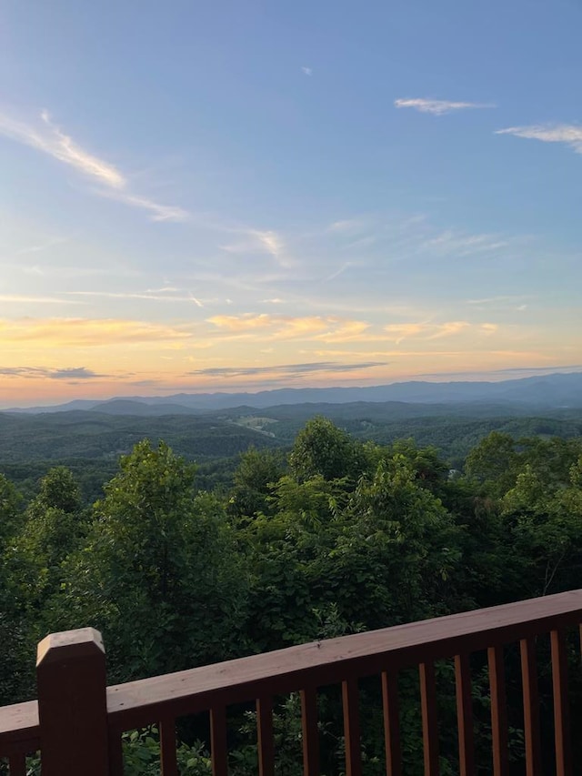 mountain view featuring a wooded view