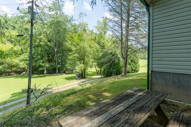 wooden deck featuring a lawn