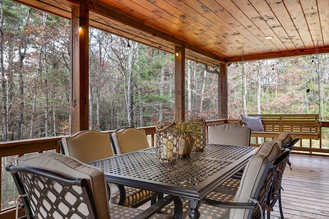 sunroom / solarium featuring wooden ceiling