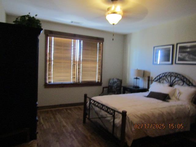 bedroom featuring dark hardwood / wood-style flooring