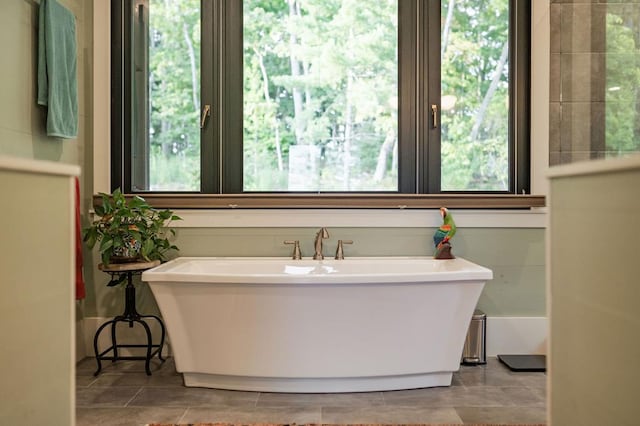 full bath with a healthy amount of sunlight and a freestanding bath