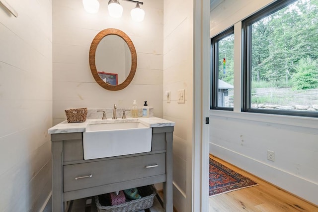 bathroom featuring vanity and wood finished floors