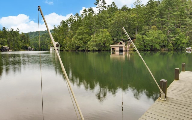 view of dock with a water view