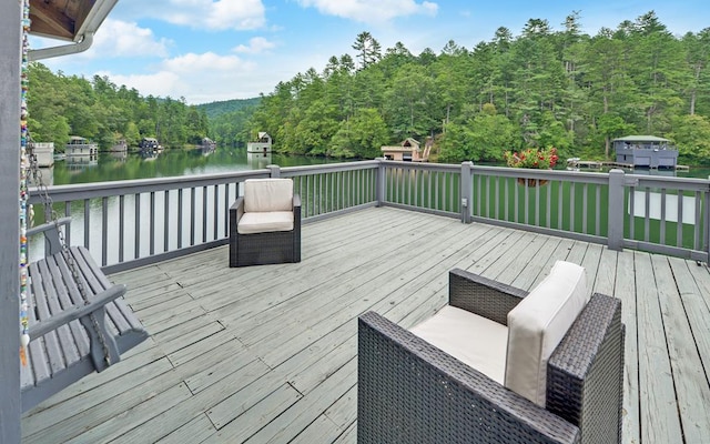 deck with a water view