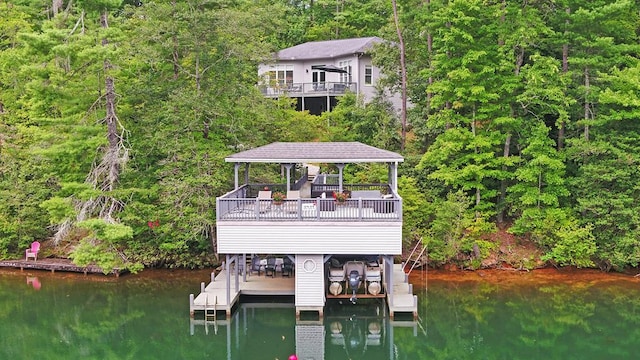 dock area with a water view