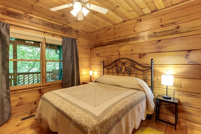 488 Joanne Sisson Rd, Blue Ridge, GA 30513 - bedroom with visible vents, wood walls, and wooden ceiling