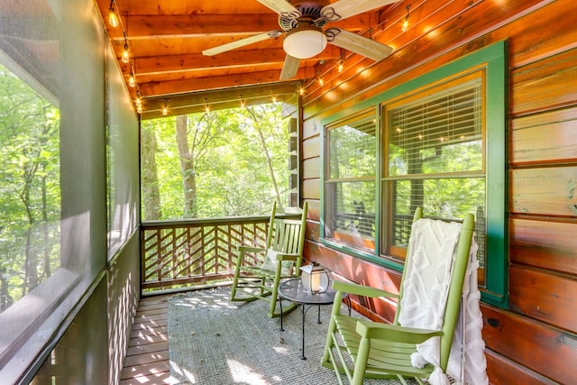 488 Joanne Sisson Rd, Blue Ridge, GA 30513 - unfurnished sunroom with beam ceiling and ceiling fan
