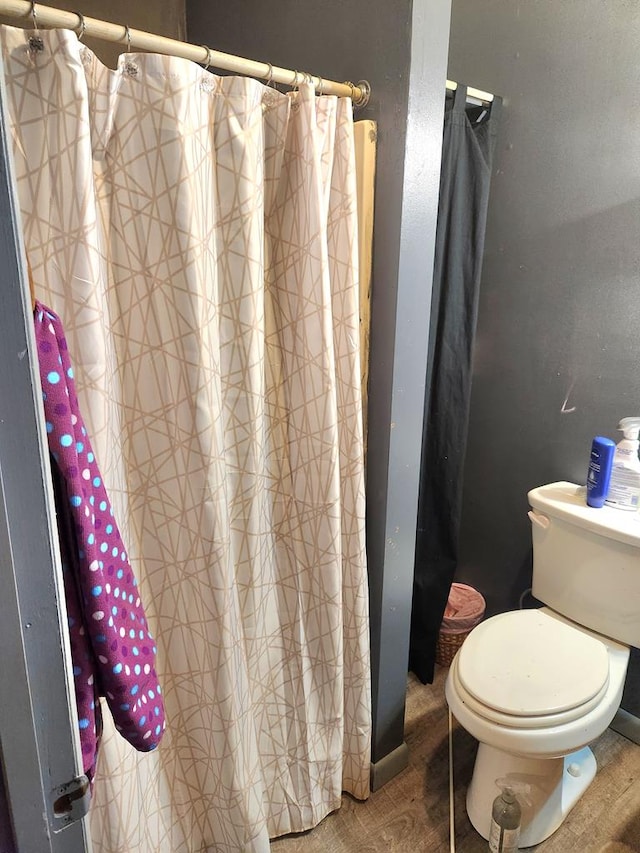 bathroom featuring wood-type flooring and toilet