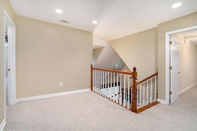 220 Oak Ridge Ln, Ellijay, GA 30536 - hall featuring carpet, an upstairs landing, and recessed lighting
