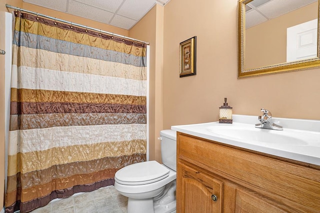 220 Oak Ridge Ln, Ellijay, GA 30536 - bathroom with a paneled ceiling, vanity, a shower with curtain, and tile patterned flooring