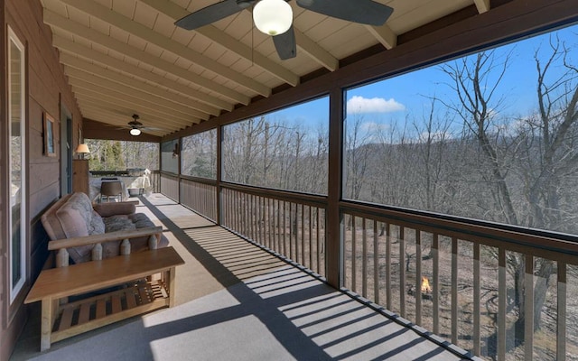 balcony featuring ceiling fan and area for grilling