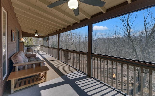 balcony with a ceiling fan