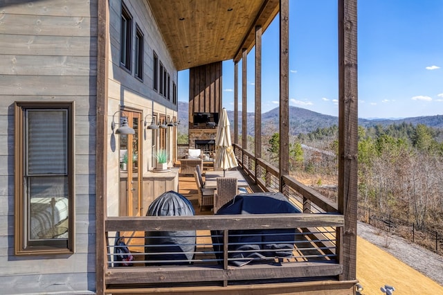 view of patio with a mountain view