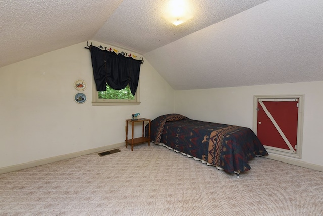 8300 Soapstone Creek Cir, Hiawassee, GA 30546 - carpeted bedroom with lofted ceiling and a textured ceiling