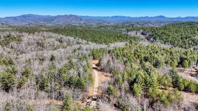 bird's eye view featuring a mountain view and a view of trees