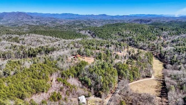 bird's eye view with a mountain view and a view of trees