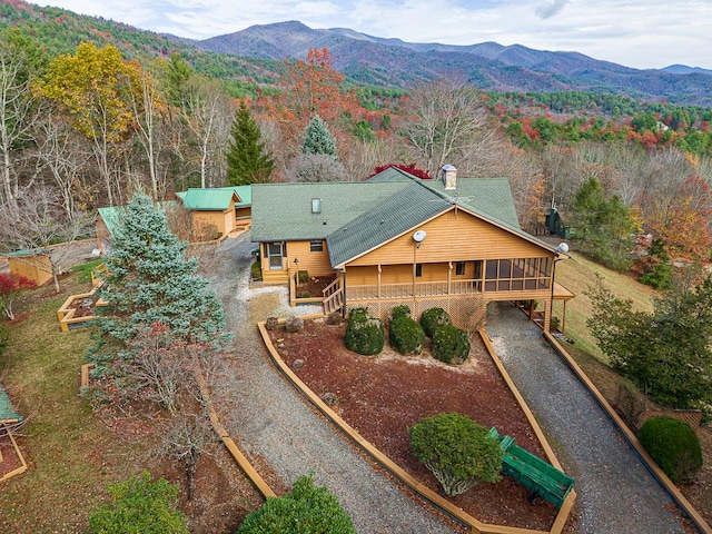 aerial view with a mountain view