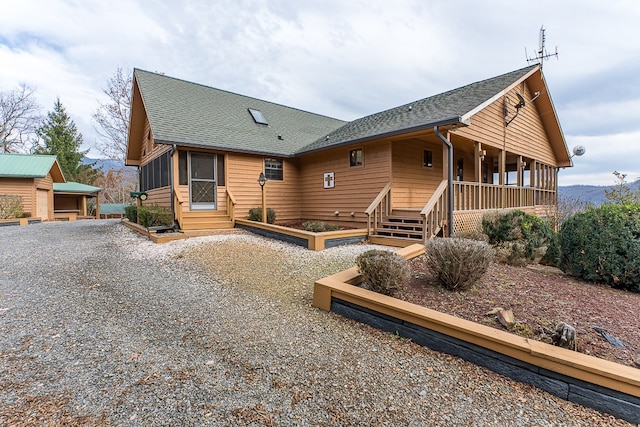 view of front of house with a mountain view