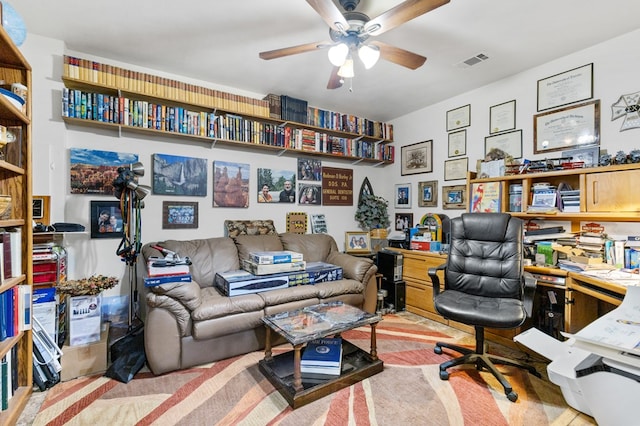 home office with ceiling fan