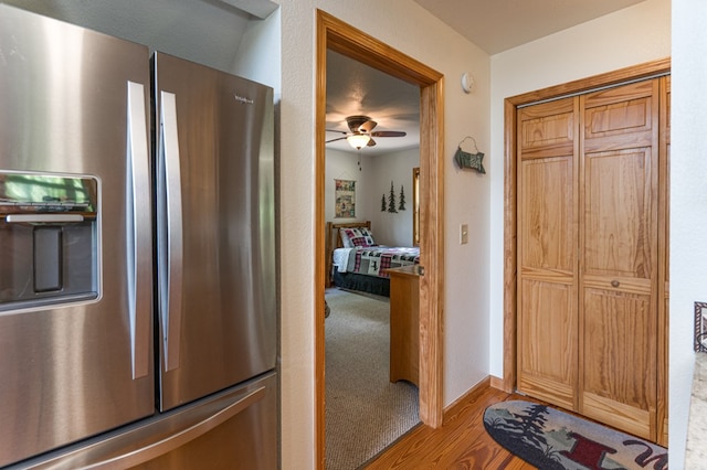 40 White Cloud Dr, Murphy, NC 28906 - kitchen featuring stainless steel fridge, wood finished floors, and a ceiling fan