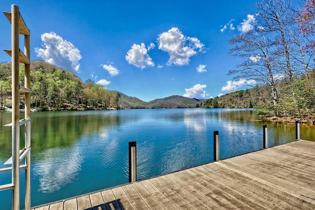 dock area featuring a water and mountain view