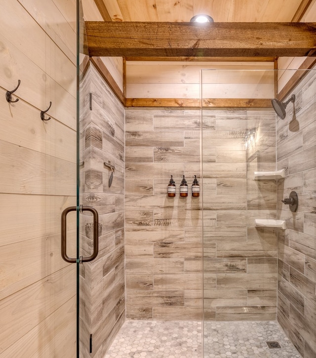 bathroom featuring a shower with shower door