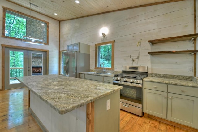 kitchen with a healthy amount of sunlight, light hardwood / wood-style floors, sink, and appliances with stainless steel finishes