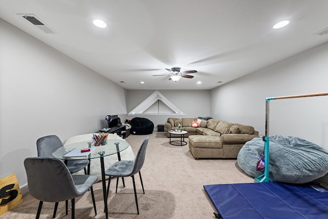 135 Adams Farm Dr, Blairsville, GA 30512 - living room with carpet flooring, recessed lighting, and ceiling fan