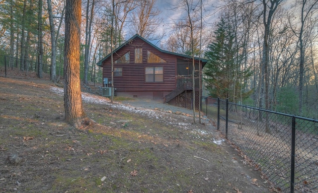 view of home's exterior featuring central air condition unit