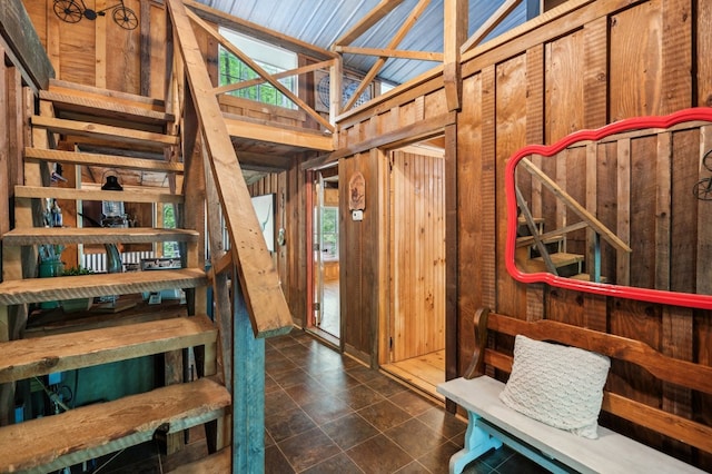 85 Clear Lake Ct, Ellijay, GA 30540 - stairs featuring high vaulted ceiling