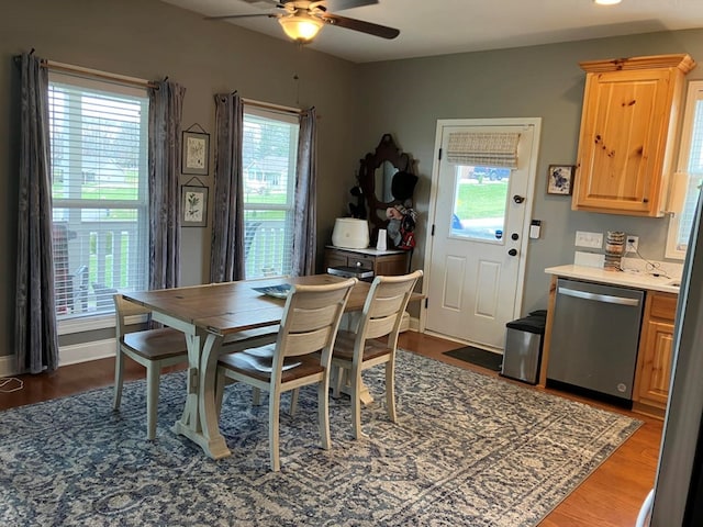 24 Pauls Ct, Blairsville, GA 30512 - dining room featuring a wealth of natural light, dark wood-style floors, baseboards, and ceiling fan