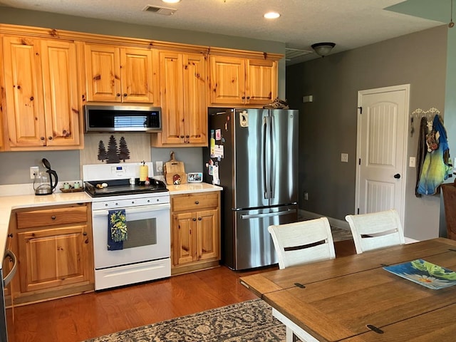 24 Pauls Ct, Blairsville, GA 30512 - kitchen featuring stainless steel appliances, dark wood-type flooring, visible vents, and light countertops