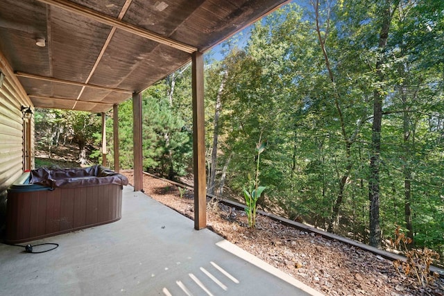 view of patio / terrace featuring a hot tub